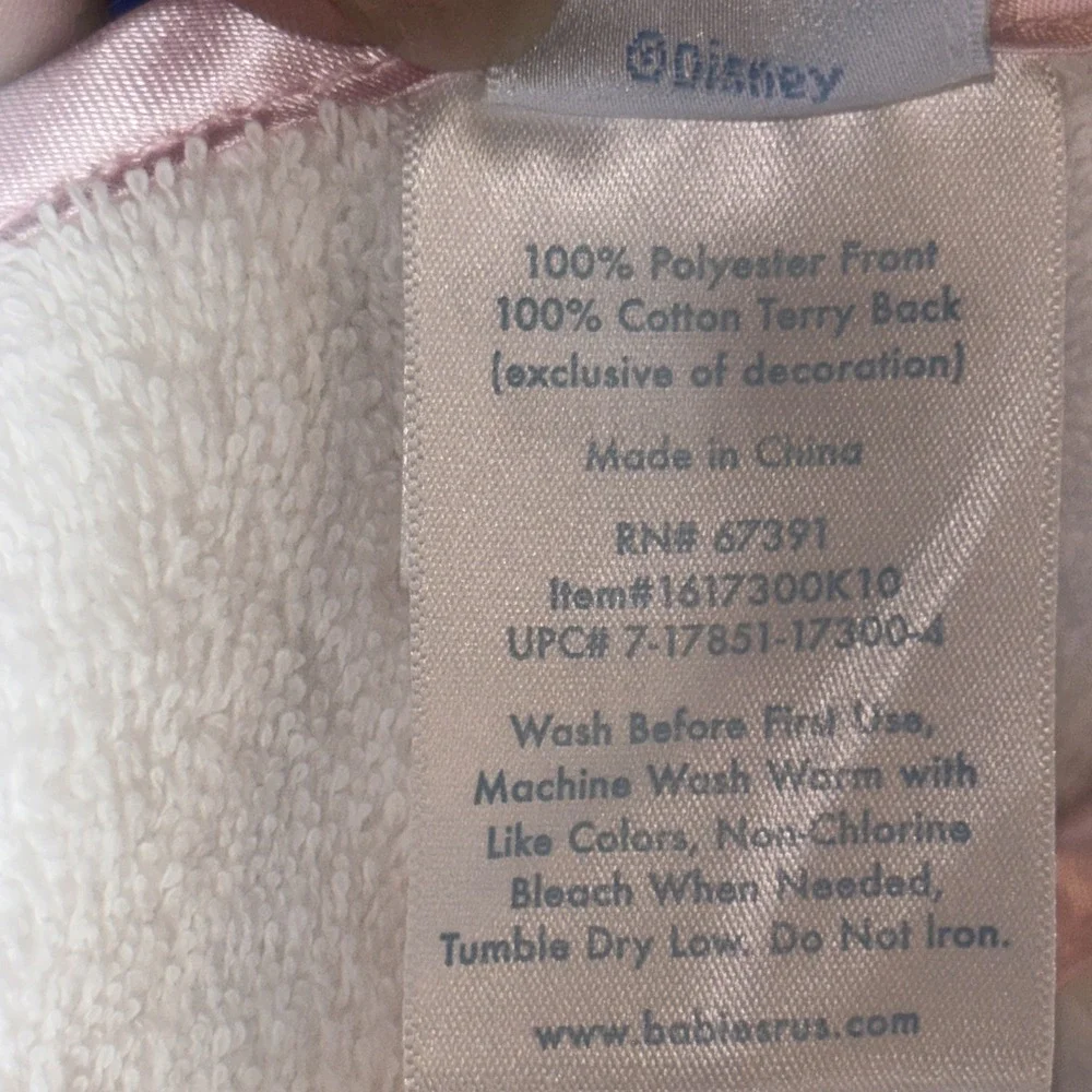 Disney Baby CINDERELLA PRINCESS Bath Terry Cloth Towels Set Of 2 Pink/white
